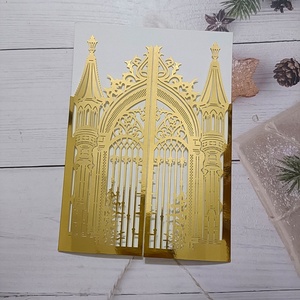 Invitations de mariage en forme de château de conte de fées en miroir doré, OEM, argent, blanc, noir, <span class=keywords><strong>d</strong></span>écoupe au laser, carte de fête <span class=keywords><strong>d</strong></span>'anniversaire - Product Image 2