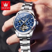 OLEVS 7028 Nouvelles montres automatiques évidées Calendrier des phases de la lune Montre pour homme Montre-bracelet mécanique lumineuse avec bracelet en acier squelette