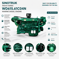 Moteur diesel marin SCDC Sinotruk WD615 WD615.61C04N turbocompressé et refroidi par intercooler, 120 kW, 163 CV, 1500 tr/min, 6 cylindres, pour bateau