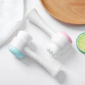 Wholesale Soft Double-Sided Face Cleaning Device Pore Cleaner Exfoliator Silicone Facial Cleanser Brush Scrubber