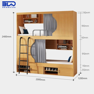 <span class=keywords><strong>Lit</strong></span> <span class=keywords><strong>superposé</strong></span> en bois personnalisable pour dortoir, avec étagères et tiroirs intégrés, design gain de place pour écoles et hôtels - Product Image 1