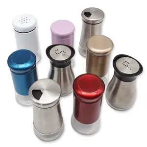 亚马逊热销定制彩色香料罐不锈钢玻璃金属盖子盐和纸摇床
