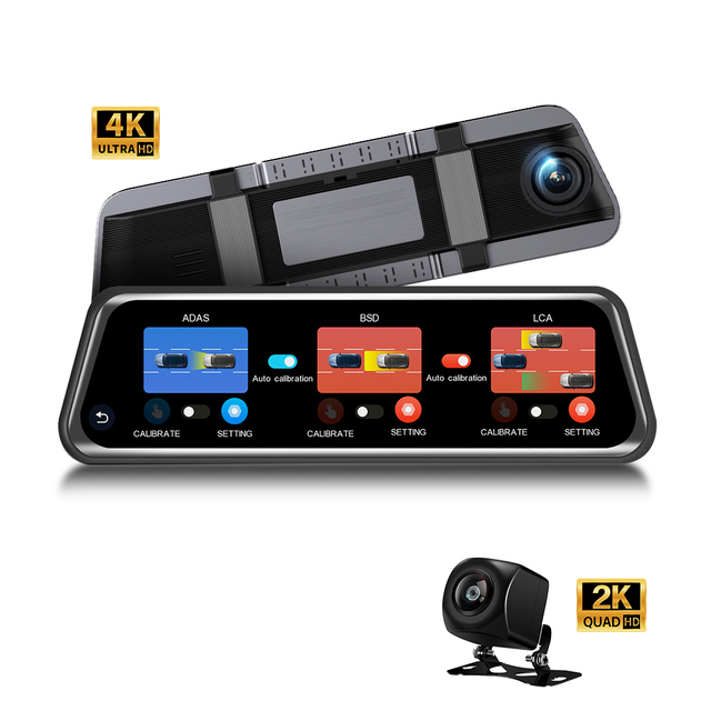 4K 2K 10 Inch Touch Screen Mirror Driver Car DVR Dash Cam Front/Rear Dual Lens Video Recorder WiFi GPS FHD Night Vision ADAS