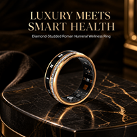 Bague Intelligente de Luxe en Acier Inoxydable Plaqué Or PVD avec Zircon Incrusté, Chiffres Romains, IP68, Compatible Android, Suivi de Santé et Fitness