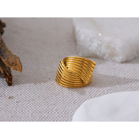 JINYOU 2670 Neuer Edelstahl Metall Geometrischer Goldener Breiter Ring Statement-Textur 18K PVD-Beschichtet Attraktiver Schmuck Bijoux 2025