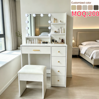 Ensemble Coiffeuse LED Moderne 2026 avec Miroir Lumineux, 5 Tiroirs de Rangement, Tabouret Rembourré, Blanc, pour Chambre d'Hôtel, Facile à Assembler