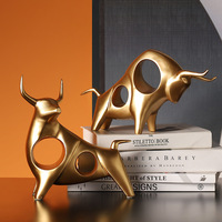 Figura de Toro de Resina Dorada Personalizada, Escultura de Toro de Resina Abstracta Exquisita, Estatua de Buey de Poliresina para Decoración del Hogar