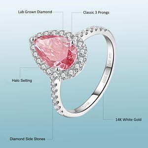 แหวนหมั้นเพชรทรงลูกแพร์สีชมพู 2 กะรัต แบบกำหนดเอง ทองคำขาว 14K ประดับเพชร CVD สี D รับรองโดย IGI เครื่องประดับหรูสำหรับผู้หญิง - Product Image 5