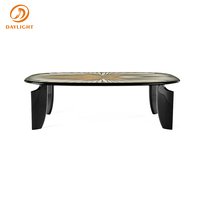 Table à manger rectangulaire de luxe en art, jaune et noir, plateau laqué noir brillant jaune, 94'', 108'', 120'', tables à manger rectangulaires