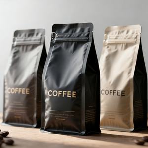 Sachet de café à fond plat refermable imprimé sur mesure, capacité 250g 500g 1kg, emballage de grains de café de qualité alimentaire avec valve et fermeture éclair - Product Image 1