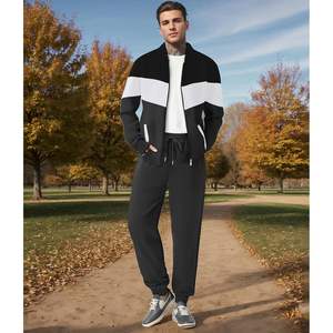 Ensemble de survêtement personnalisé pour homme – Veste zippée intégrale et pantalon de survêtement – Tenue décontractée athlétique 2 pièces avec blocs de couleur – Vêtements de sport respirants - Product Image 1
