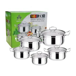 Exportação de Aço Inoxidável 10 peças Set Pot Fio Handle Milk Pot Aço Inoxidável Sopa Pot Steamer Presente 16-18-20-22-24CM