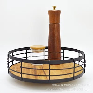 <b>Rotating</b> Solid Wood <b>Spice</b> <b>Rack</b> Round 360 Degree Turntable Desktop Organizer Storage Holder for Kitchen Cabinet - Product Image 3