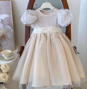 Abito da bambina a manica corta estate nuovo abito da principessa in rete <span class=keywords><strong>lilla</strong></span> con maglia <span class=keywords><strong>lilla</strong></span> con fiocco - Product Image 3