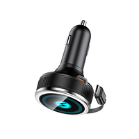 Pengisi Daya Mobil 60W Super Cepat Pengisi Daya Ponsel Mobil Tipe C Adaptor Mobil dengan Kabel Tipe C Gulung 3FT Terintegrasi