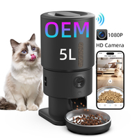 Dispensador automático de comida para gatos OEM 5L, cámara 5G Wifi, aplicación Tuya, grabación de voz, visión nocturna, alimentador inteligente para mascotas con temporizador