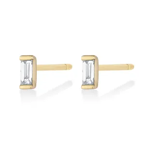 Gemnel classic fashion 925 silver supplier wholesale minimalist baguette diamond earrings