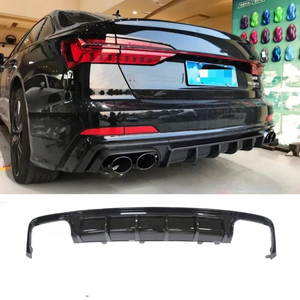 Diffusore Nero Lucido con Texture in Fibra di Carbonio per Paraurti Posteriore <span class=keywords><strong>Audi</strong></span> <span class=keywords><strong>A6</strong></span> S6 C8 2019-2024 - Product Image 1