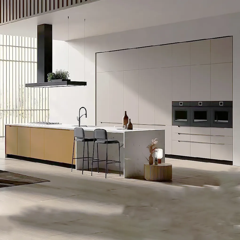 BKX خزائن مطبخ مخصصة خزانة خشبية عالية اللمعان خزانة مطبخ بيضاء مفتوحة إكسسوارات تخزين حديثة للمنزل