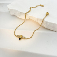 Ensemble de bijoux Little Bee en zircon, collier, bracelet, bague, boucles d'oreilles, acier inoxydable plaqué or PVD, tendance, pour mariage