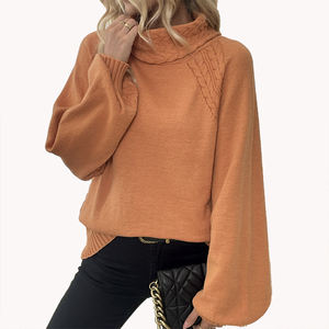 2026 Autumn Winter New Arrival Wheat Ear Pattern Sweater Women Straight Cut <b>Mock</b> Neck Knit Sweater Basic Straight Cut Knit Top - Product Image 3