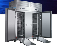 -80 ℃ Grado de temperatura ultrabaja Enfriador de choque de dos puertas con bandejas de carrito Sartenes Congelador para MARISCOS CONGELADOS