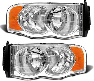 Conjunto de Faros Delanteros Compatibles con Dodge Ram 1500 2002-2005/Ram 2500 3500 2003-2005, Carcasa Cromada, Repuesto de Faros Izquierdo y Derecho - Product Image 1