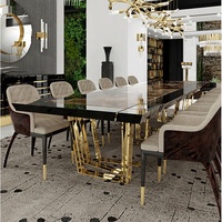 Novo — ensemble de table à manger, design italien de luxe, sous-vêtement en bois massif noir et or, en acier inoxydable