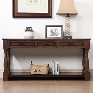 Wood Console <b>Table</b> 63inch 3 Drawers 1 Shelf Entryway Hallway Sofa <b>Table</b> Extra Thick Easy Assembly - Product Image 1