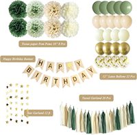 Grüne Happy Birthday Party Dekoration Retro Nude Elfenbein Dunkeloliv Karton Tischdekoration Banner Luftballons Partyzubehör Festlich
