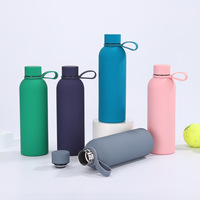 Bouteille d'eau en acier inoxydable Soft Touch 500 ml, double paroi, isolée sous vide, thermos, revêtement en caoutchouc, bouteille de sport, logo personnalisé