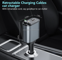 Chargeur de voiture rétractable 4 en 1 chargeur de voiture à charge rapide 60W câble rétractable ports USB adaptateur de chargeur de voiture