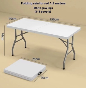 Mesa y silla portátil de plástico rectangular blanca de 8 pies/6 pies para exteriores, silla de comedor blanca, mesa y sillas plegables para eventos - Product Image 4
