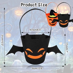 Paquete de 2 fieltro calabaza murciélago Halloween Tote cubo cesta Halloween caramelo bolsa truco o trato bolsa Halloween Goodie bolsa para niños regalo - Product Image 2
