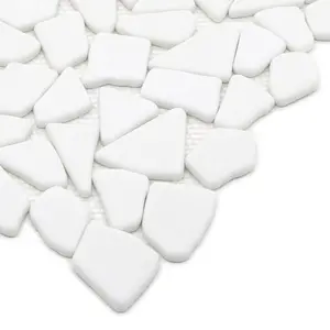 Sunwings Recycled Glass Mosaic River Rock Pebble Tile | Stock In US | White Marble Looks Mosaics Wall And Floor Tile