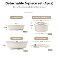 Ensemble de batterie de cuisine en céramique antiadhésive, style japonais et coréen, avec poignée amovible, comprenant casseroles empilables, poêle à frire, marmite à soupe portable et wok en aluminium