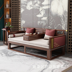 New Chinese Style <b>Sofa</b> <b>Bed</b> Ebony Solid Wood Convertible Sliding <b>Bed</b> With Tea Table Set For Living Room - Product Image 4