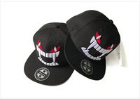 Topi Baseball Snapback Grosir Laris Manis, Fashion Hip Hop 6 Panel Flat Bill Hitam Bordir Gigi Besar, Topi Snapback Custom