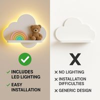Étagère murale de présentation suspendue étagères murales flottantes en forme de nuage Lot de 2 mini étagères flottantes en forme de nuage avec bande de LED pour la décoration de la chambre des enfants