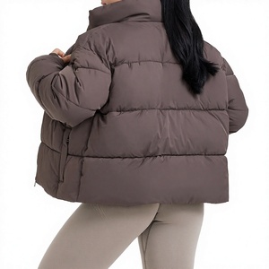 Chaqueta Acolchada con Capucha para Mujer, Invierno, Casual, Cierre de Cremallera, Relleno Grueso de Poliéster, Color Sólido, Corte Holgado, Corta, Resistente al Viento - Product Image 3