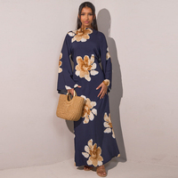 Belle robe imprimée numérique en satin stretch brillant Caftan avec ceinture Maxi jupe longue femmes musulmanes fermée Abaya vêtements islamiques