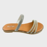 Sandales plates décontractées à enfiler pour femme avec strass scintillants et fines brides, idéales pour l'extérieur en été, à bout ouvert et antidérapantes