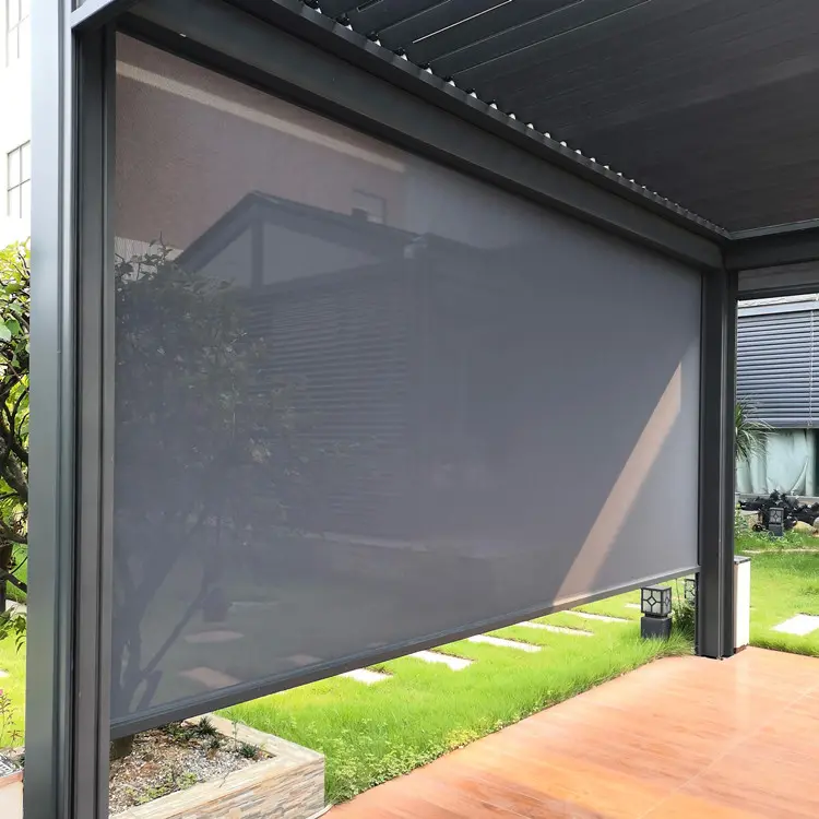 Draadloze Waterdichte Buiten Patio Pergola Ziptrack Handbediende Outdoor Window Rolgordijnen Screen