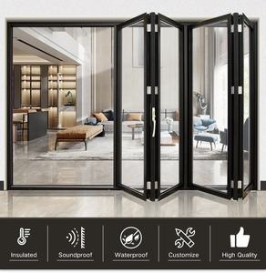 Porte coulissante <span class=keywords><strong>accordéon</strong></span> moderne en aluminium noir, style <span class=keywords><strong>français</strong></span>, porte coulissante en verre à double battant, cloison de patio, portes pliantes coulissantes - Product Image 4