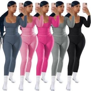 Conjunto de ropa activa transpirable Reversible para mujer, cintura elástica, ropa deportiva para Fitness, Yoga, gimnasio, ropa de colores sólidos que absorbe el sudor - Product Image 1
