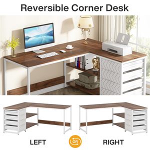 SENYU <b>L</b> <b>Shape</b> Computer <b>Desk</b> With Wooden Top White Frame Drawer Storage Home Office Workstation Furniture - Product Image 4