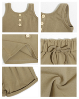 Nouveautés Vêtements pour Enfants Été Couleur Unie Col Rond Sans Manches Taille Élastique Sport Bébé Fille Deux Pièces