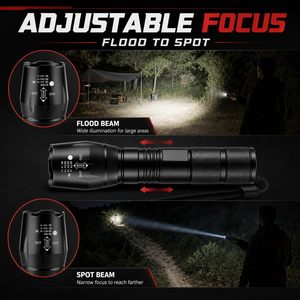 Portable T6 XML 3W <b>LED</b> Zoom Aluminum Tactical Flashlight 250 Lumens Waterproof Camping 100m Beam 18hr Runtime Multi-Mode CRI 85 - Product Image 3