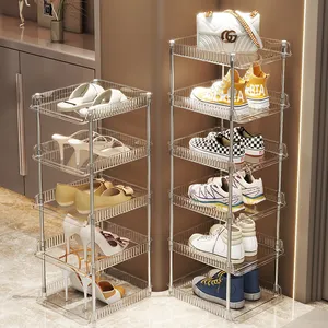 Organizador de almacenamiento apilable moderno de múltiples capas, estante de almacenamiento de plástico, estante de pie transparente de plástico para zapatos