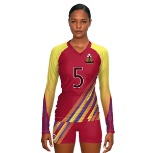 Maßgefertigtes Langarm-Volleyballtrikot mit Sublimationsdruck Atmungsaktives Netzgewebe Spandex/Polyester für Damen - Product Image 3